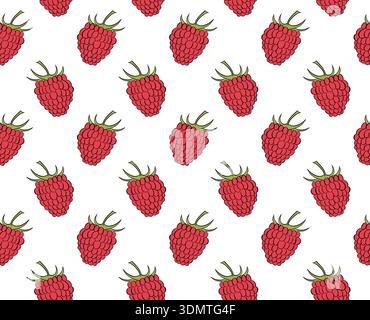 Cartoon raspberry pattern. Cafe seamless pattern. hand drawn illustration. Vector graphic line ink colored art. Banner, poster, wrapping paper, sticke Stock Vector