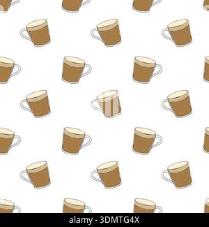 Coffee cups Cafe seamless pattern. hand drawn illustration. Vector graphic line ink colored art. Silhouette sign for logo, print, comics, fashion, pop Stock Vector