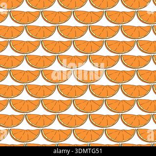 Sliced freshness citrus fruit background. Cafe seamless pattern. hand drawn illustration. Vector graphic line ink colored art. Repeating Texture. Desi Stock Vector