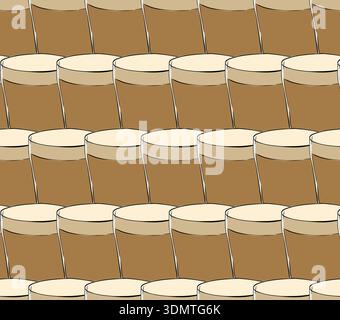 Coffee cups Cafe closeup seamless pattern. hand drawn illustration. Vector graphic line ink colored art. For poster, flyer, banner, invitation, social Stock Vector