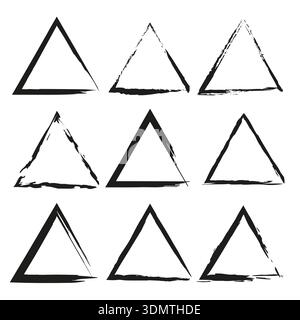 Thin triangle set. Ink brush outline. Vector sketch shape. Grunge geometric symbol. Stock Vector