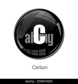 Carbon atom icon. Black sphere symbol. Chemical element Vector. Science mineral badge. Stock Vector
