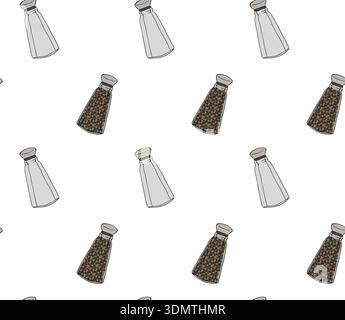 Salt and pepper shakers Cafe seamless pattern. hand drawn illustration. Vector graphic line ink colored art. texture for bedsheets, pajamas, wrapping Stock Vector