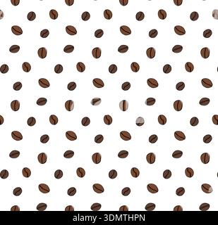 Vector coffee pattern with random beans. Cafe seamless pattern. hand drawn illustration. Vector graphic line ink colored art. coffee background. Coffe Stock Vector
