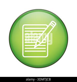 Writing notes symbol. Edit content icon. Pencil document Vector image. Green glossy button. Stock Vector