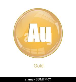 Gold metal symbol. Au chemical icon. Yellow glossy sphere. Vector science element. Stock Vector