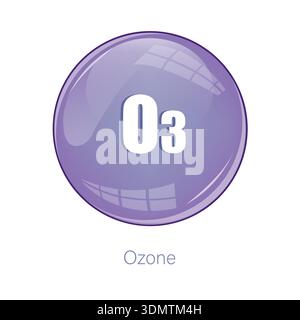 Ozone gas icon. Purple O3 sphere. Chemical atmosphere Vector. Glossy formula button Stock Vector