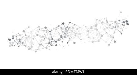 Abstract network visualization showing interconnected nodes and lines forming a polygonal mesh structure. Black and gray dots connected by thin lines Stock Vector