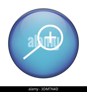 Magnifying glass symbol. Zoom function icon. Search tool Vector element. Blue glossy button. Stock Vector