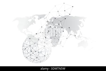 Black and White Modern Minimal Style Polygonal Network Structure, Digital Telecommunications Concept Design, Network Connections, Transparent Geometri Stock Vector
