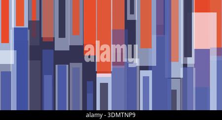 Abstract 3d vector background with many overlapping red, blue and grey thick vertical bars. Modern geometric design, perfect for digital art, banners, Stock Vector
