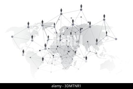 Black and White Networks, Business Connections, Connected People, Businessmen Nodes of Polygonal Network Mesh - Grey Wireframe, Social Media Concept D Stock Vector