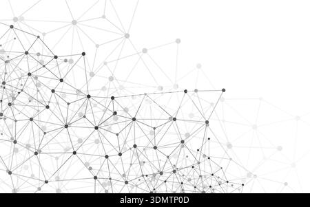 Abstract network visualization showing interconnected nodes and lines forming a polygonal mesh structure. Black and gray dots connected by thin lines Stock Vector