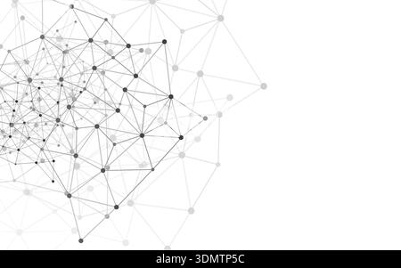 Abstract Black and White Modern Cloud Computing and Global Digital Network Connections, IT or Technology Concept, Polygonal Grid, Wire Frame Isolated Stock Vector
