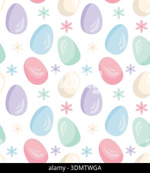 Easter colorful eggs and flowers. Seamless vector pattern. Festive egg pattern. Suitable for prints, apparel, backgrounds, and other Easter-themed des Stock Vector