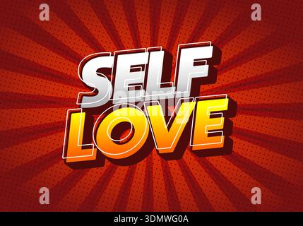 A vibrant graphic design featuring the words self love in bold, colorful typography with a comic style background Stock Vector