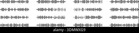Minimalist waveform graphic with black audio frequency lines and equalizer bars. Stock Vector