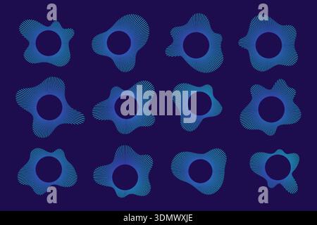Neon sound wave in circular radial pattern with audio ripple lines. Stock Vector