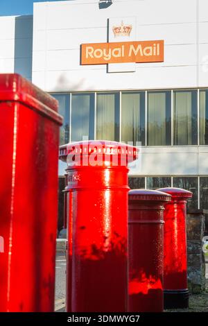 A collection of Red British Post Boxes at Edinburgh Mail Centre, Edinburgh, Scotland Stock Photo