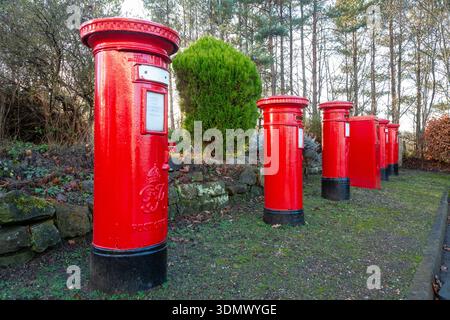 A collection of Red British Post Boxes at Edinburgh Mail Centre, Edinburgh, Scotland Stock Photo