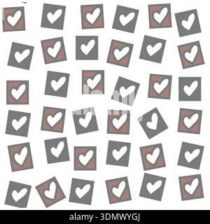 Seamless Heart Pattern with Hand Drawn Squares on Light Background Stock Vector