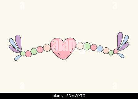 Pastel Heart Beaded Bracelet with Decorative Feather Charms Stock Vector
