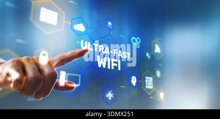 Ultra-fast WiFi technology with high-speed internet connectivity and seamless network performance. Stock Photo