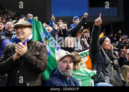 Everton fans celebrating after the Fulham v Everton Premier League