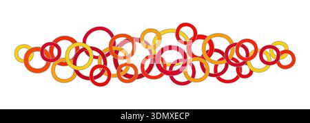 Abstract composition of circles. Random red orange yellow rings on white background. Abstract geometric design in autumn bright colors. Stock Vector