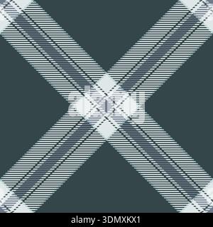 Full tartan pattern fabric, 70s background plaid check. Sample seamless texture textile vector in dark and sterling silver colors palette. Stock Vector