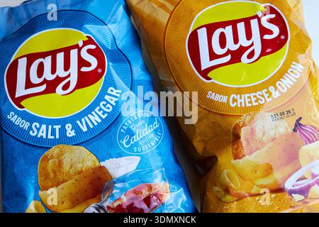 lays potato chips varieties salt and vinegar and cheese and onion maspalomas gran canaria, canary islands, spain Stock Photo
