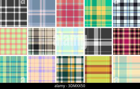 Seamless plaid pack inspired by American buffalo check patterns. Vector designs ideal for shirts, jackets, blankets, scarves, and digital backgrounds. Stock Vector