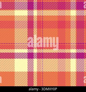Vibrant woven texture an eyecatching plaid pattern featuring orange,red,and purple tones. Ideal for backgrounds, textiles,or adding retro warmth to yo Stock Vector