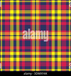 Old-fashioned fabric seamless textile, pajamas plaid background check. Fit texture vector pattern tartan in blue and red colors palette. Stock Vector