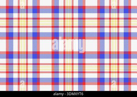 Retro seamless textile check, genuine vector plaid texture. Rug background fabric pattern tartan in white and blue colors palette. Stock Vector