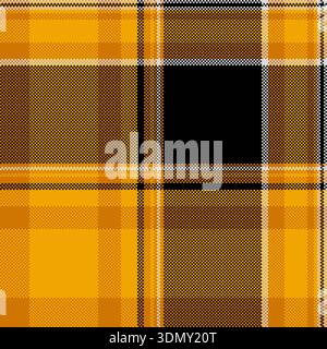 Worn vector plaid texture, domestic check background seamless. Costume tartan pattern fabric textile in bright and black colors palette. Stock Vector