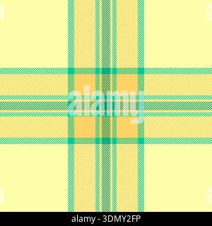 Ragged seamless fabric texture, cowboy plaid pattern vector. Carpet check textile background tartan in lime and amber colors palette. Stock Vector