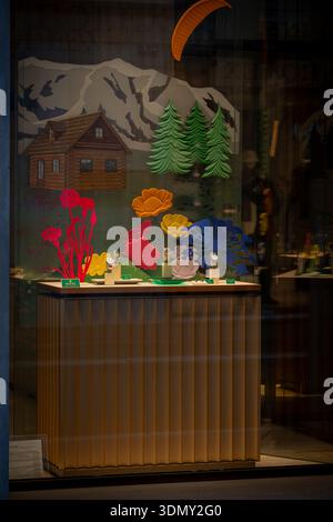 Milan, Italy - 2026, 3 Feb: Rolex FW25 window display features luxury watches with vibrant, artistic decor and a stylish mountain-inspired backdrop Stock Photo