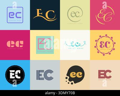 EC logo company template. Letter e and c logotype. Set different classic serif lettering and modern bold text with design elements. Initial font typog Stock Vector
