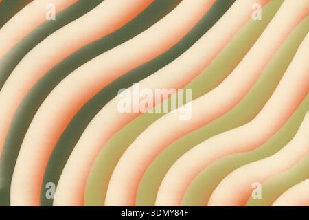 Abstract image featuring smooth, wavy gradients in subdued hues of green, orange, and cream, creating a calming and harmonious design perfect for back Stock Photo