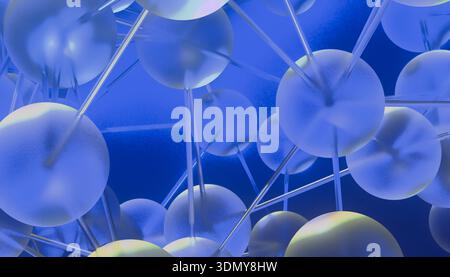 A stunning digital render showcasing interconnected blue molecules, illustrating a complex network. The vibrant blue tones highlight the intricate det Stock Photo