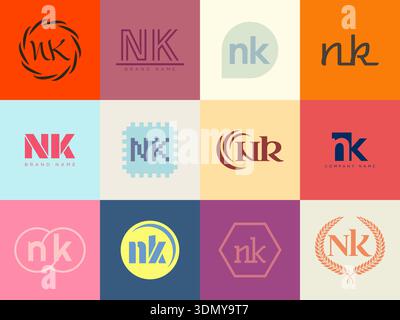 NK logo company template. Letter n and k logotype. Set different classic serif lettering and modern bold text with design elements. Initial font typog Stock Vector