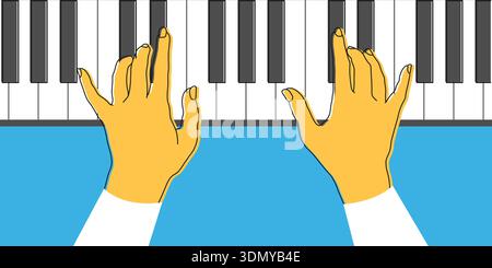 Outline hands playing on the piano. Hand drawn woman hands on piano keys. Vector illustration Stock Vector