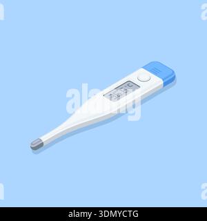 Isometric vector medical electronic thermometer, in color on a blue background, home medical equipment and health care Stock Vector
