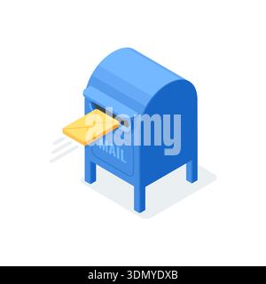 Isometric vector mailbox and envelope, in color on a white background, mailing or email Stock Vector