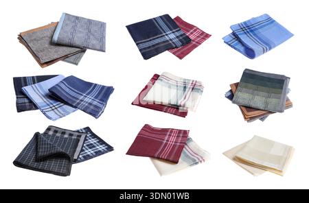 Different fabric handkerchiefs isolated on white, set Stock Photo