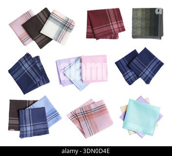 Different fabric handkerchiefs isolated on white, set Stock Photo