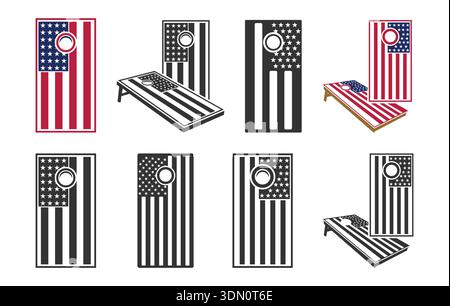 Cornhole Boards Svg, Cornhole Boards Silhouette, American Flag Cornhole Svg, Cornhole Board Vectors, Cornhole Flag Svg, Cornhole Svg, Cornhole Silhoue Stock Vector