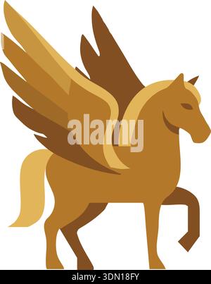 Stylized illustration of a winged horse standing in profile with raised foreleg Stock Vector