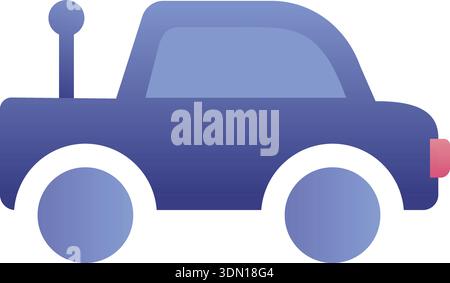Simple flat illustration of a small blue car in side view with rounded shapes Stock Vector